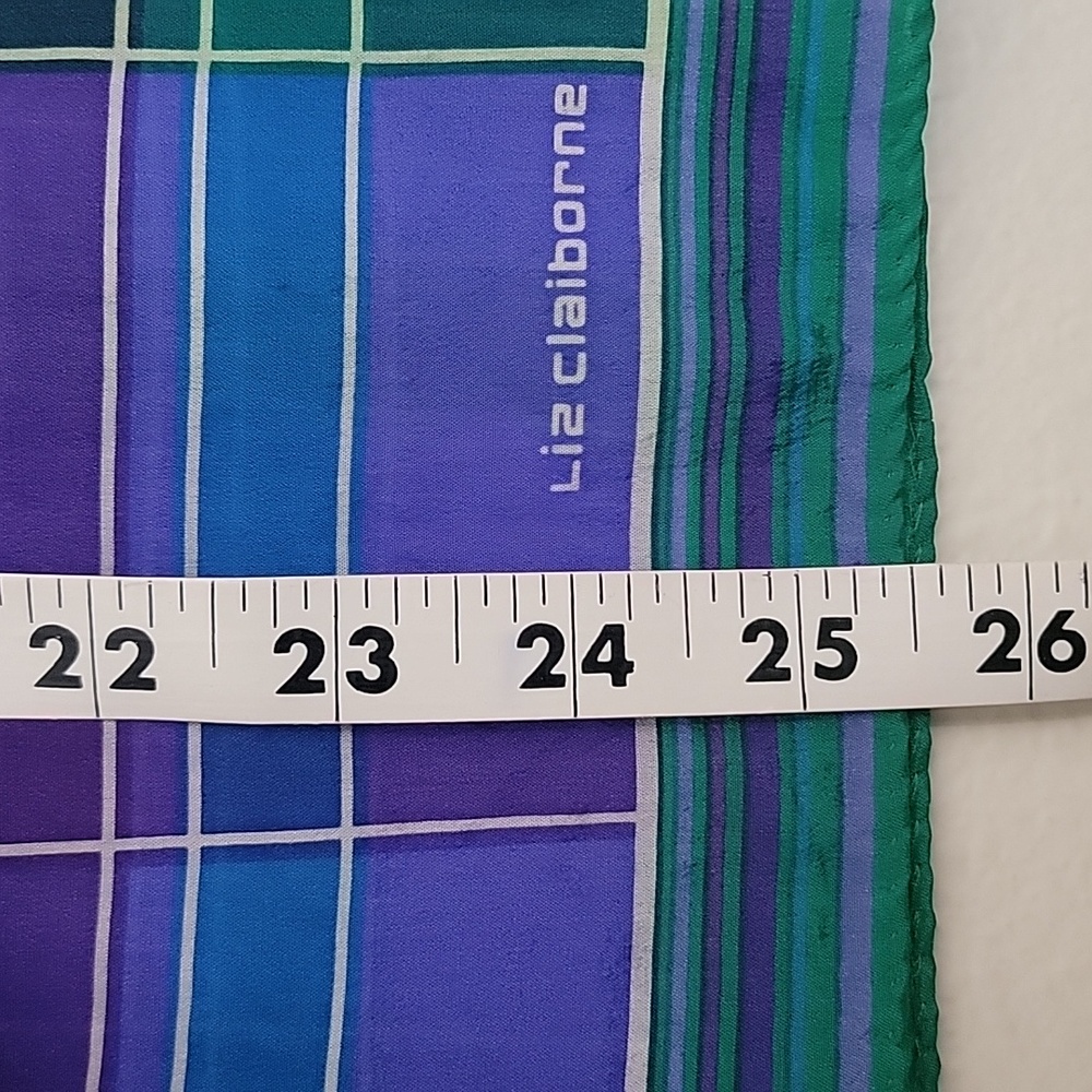 Liz Claiborne Silk Plaid Purple, Green, Blue Ablong Scarf 51" X 10" - Picture 5 of 6